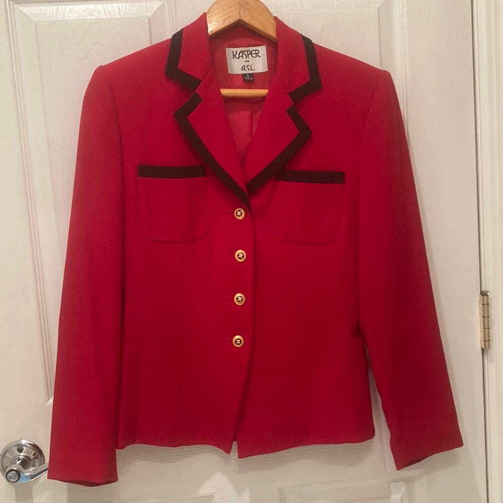 Kasper for A.S.L Vintage 80s Red Black Blazer Jacket